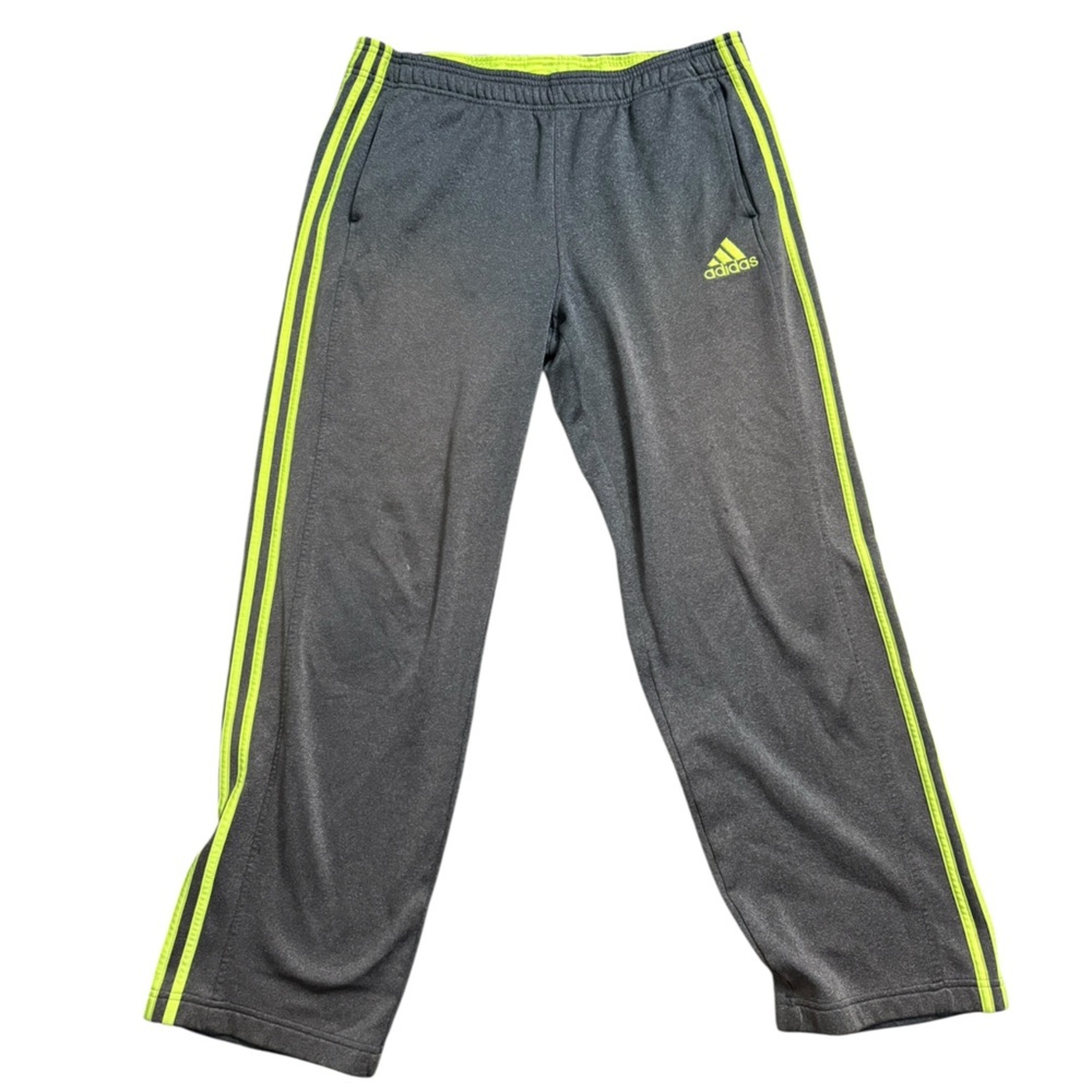 Men’s Large Adidas Sweatpants – Gray with Neon Yellow Stripes